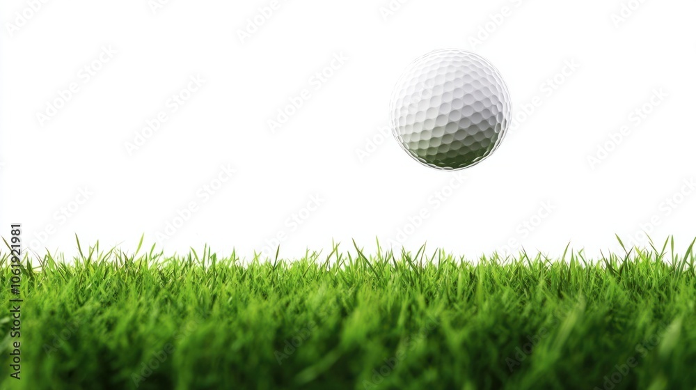 Isolated round golf ball in mid-air with seamless white background Isolated round golf ball in mid-air with seamless white background