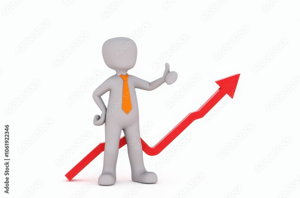 3d man red arrow success chart on white background. 3d man red arrow success chart on white background.
