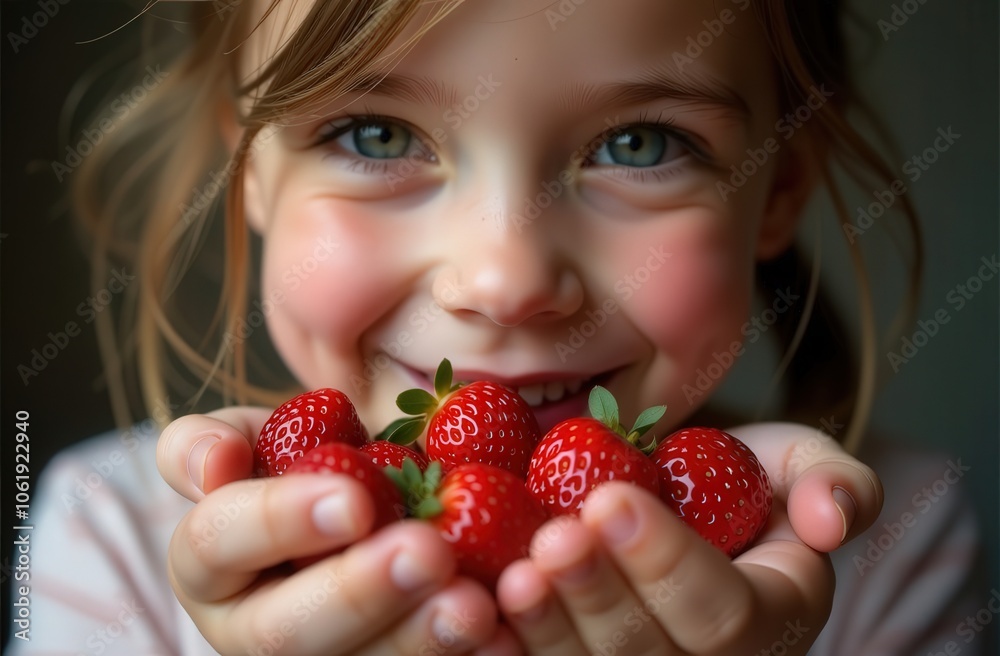 portrait of a child with a handful of berries portrait of a child with a handful of berries