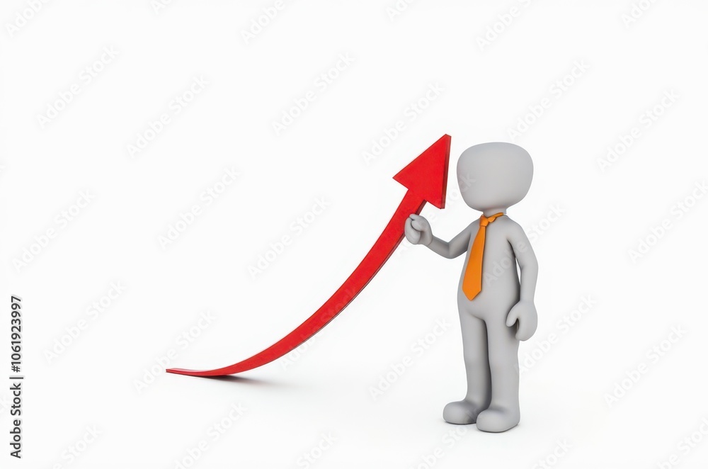 3d man red arrow success chart on white background. 3d man red arrow success chart on white background.