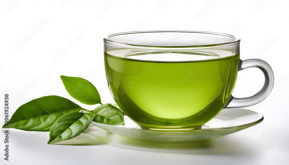 Cup glass of green tea isolated on white background Cup glass of green tea isolated on white background