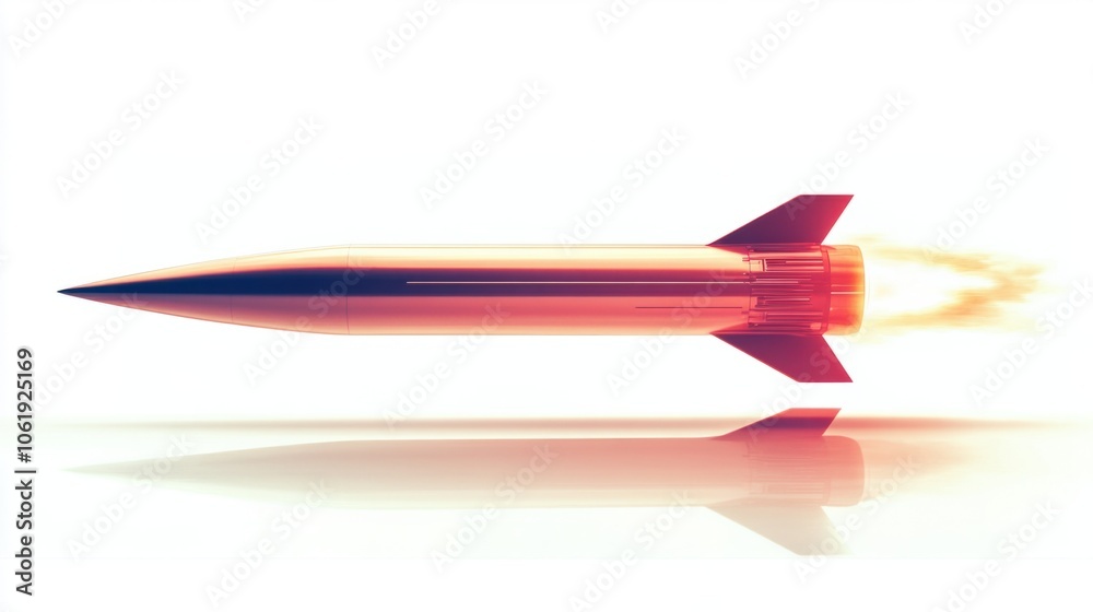 Naklejka premium Large missile with sharp warhead and polished surface, capturing precision, isolated on white background