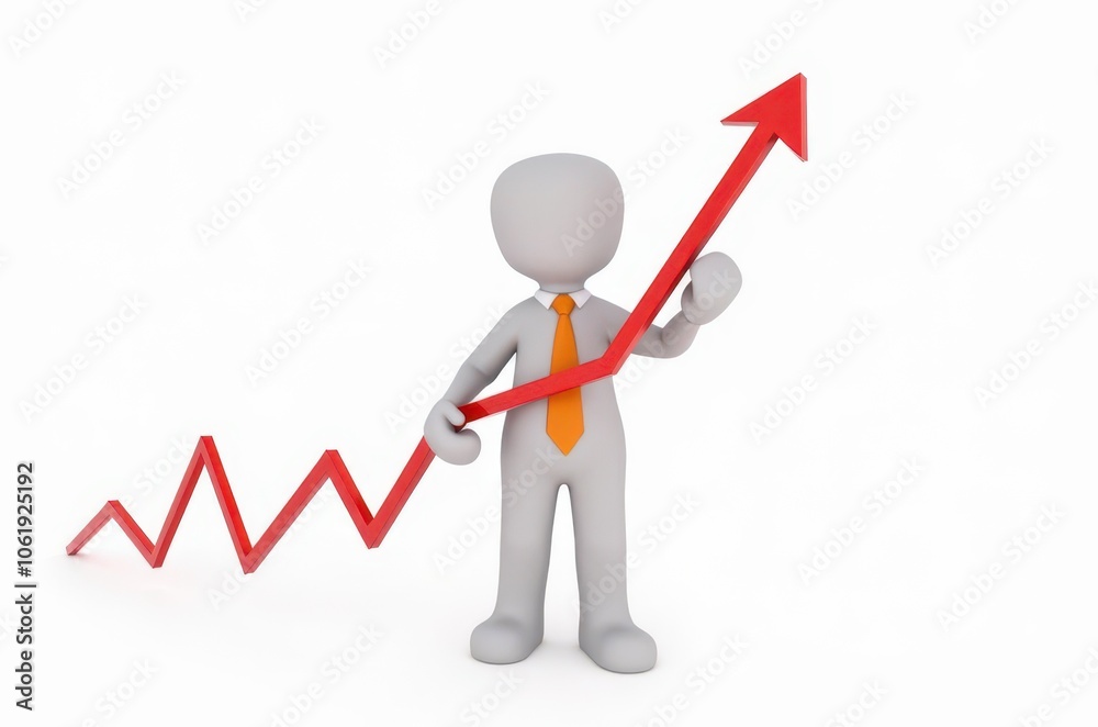 3d man red arrow success chart on white background. 3d man red arrow success chart on white background.