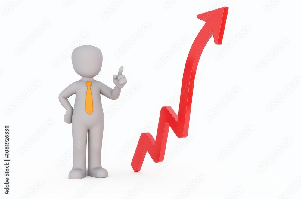 3d man red arrow success chart on white background. 3d man red arrow success chart on white background.