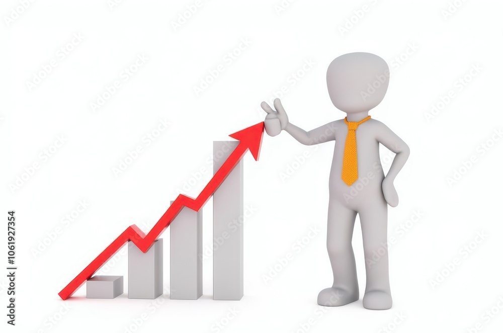 3d man red arrow success chart on white background. 3d man red arrow success chart on white background.