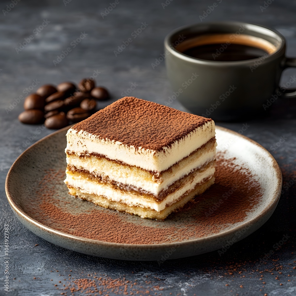 Delectable Layered Dessert with Coffee in Rustic Setting Delectable Layered Dessert with Coffee in Rustic Setting
