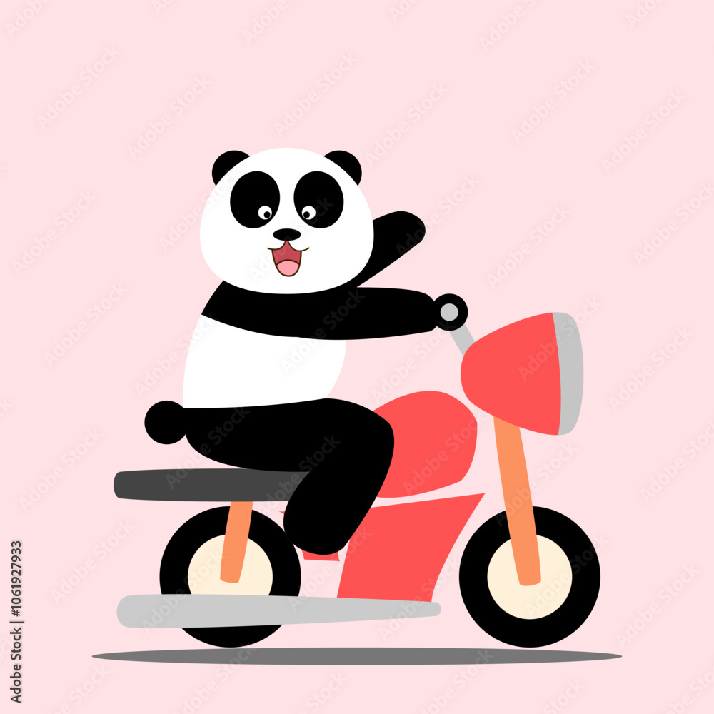 My motorcycle panda cartoon so cute. On pink background. Vector illustration. My motorcycle panda cartoon so cute. On pink background. Vector illustration.