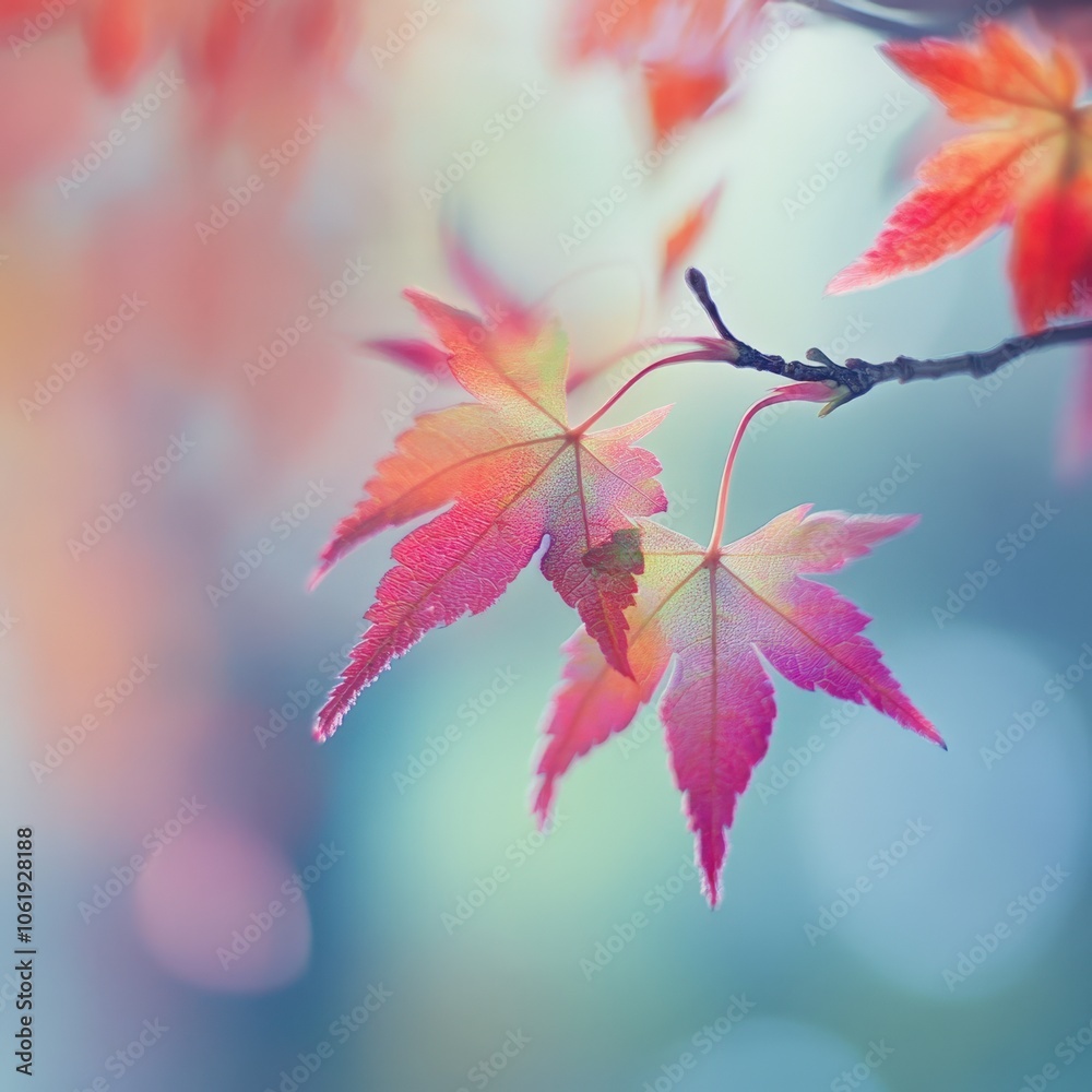 Vibrant autumn leaves on a branch against a soft, blurred background Vibrant autumn leaves on a branch against a soft, blurred background