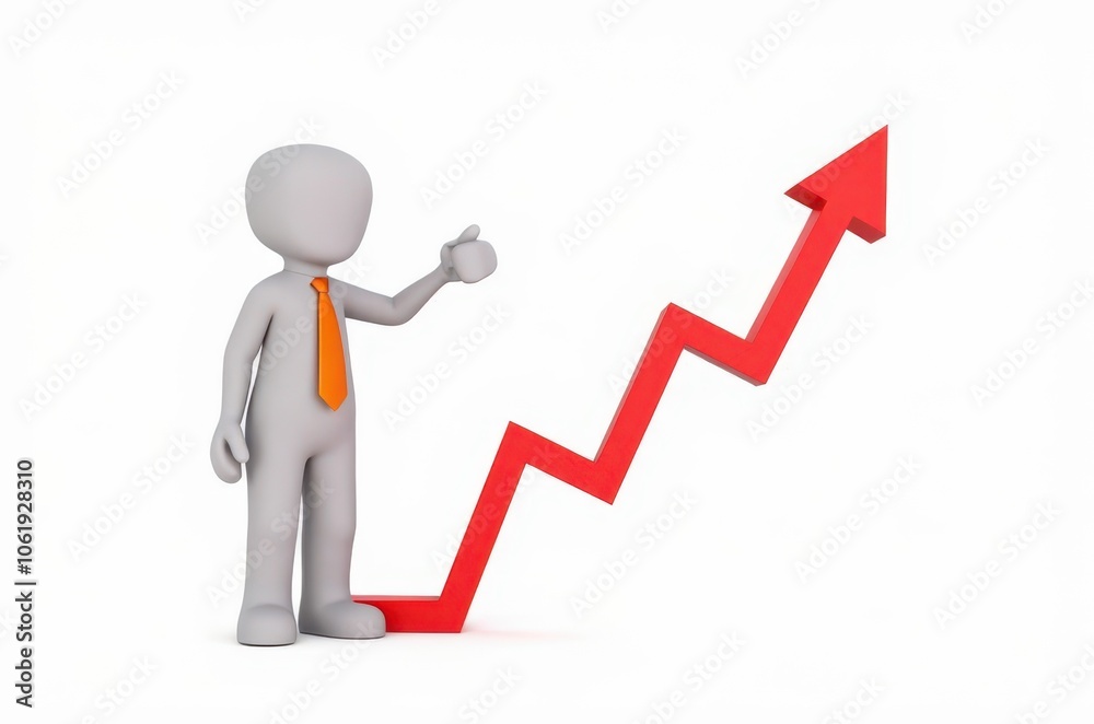 3d man red arrow success chart on white background. 3d man red arrow success chart on white background.