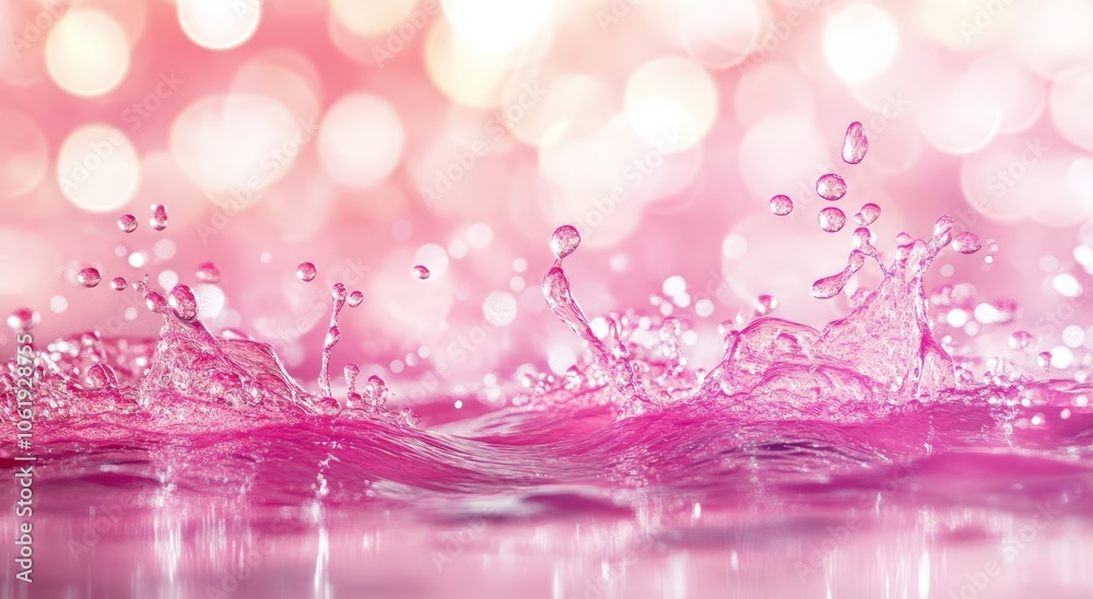 Splashing pink water droplets with bokeh background Splashing pink water droplets with bokeh background