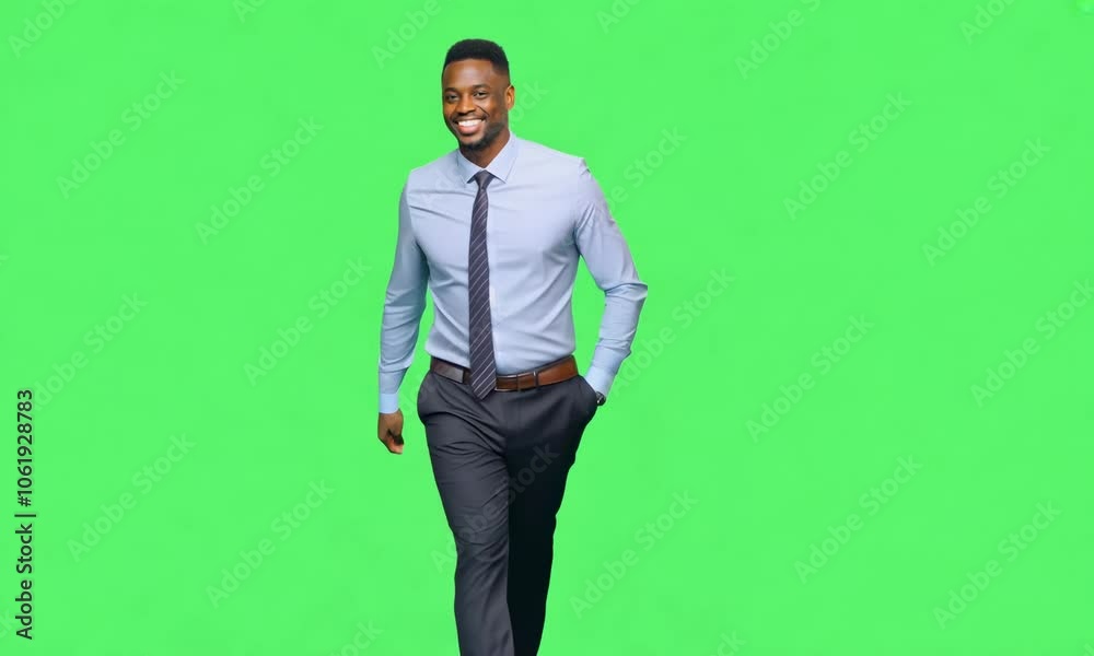 Young successful and happy man walking in green screen background Young successful and happy man walking in green screen background