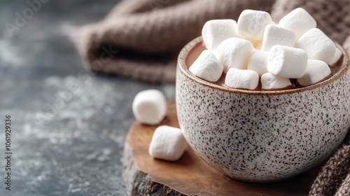 A cozy bowl filled with fluffy white marshmallows, set against a textured background, perfect for desserts or hot beverages.