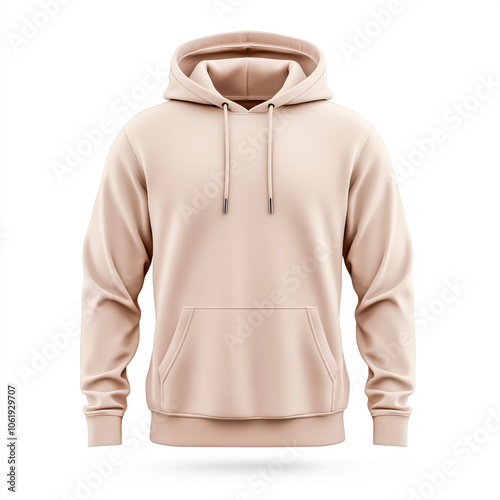 Beige hoodie template for design mockup, long sleeve sweatshirt with clipping path, customisation hoody for print or branding