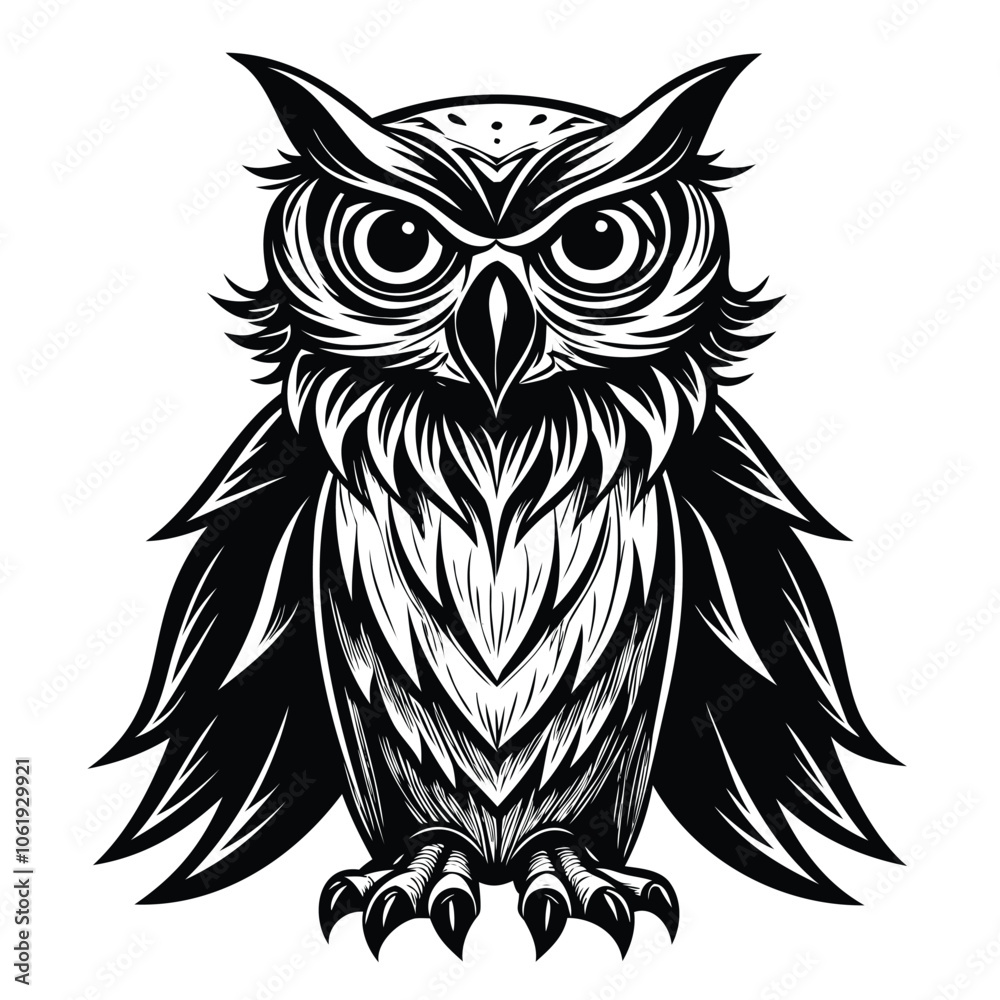 Fototapeta premium Intricate Black and White Owl Illustration