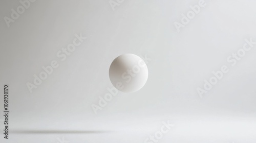 Minimalist image of a round ball floating in mid-air against a pure white background