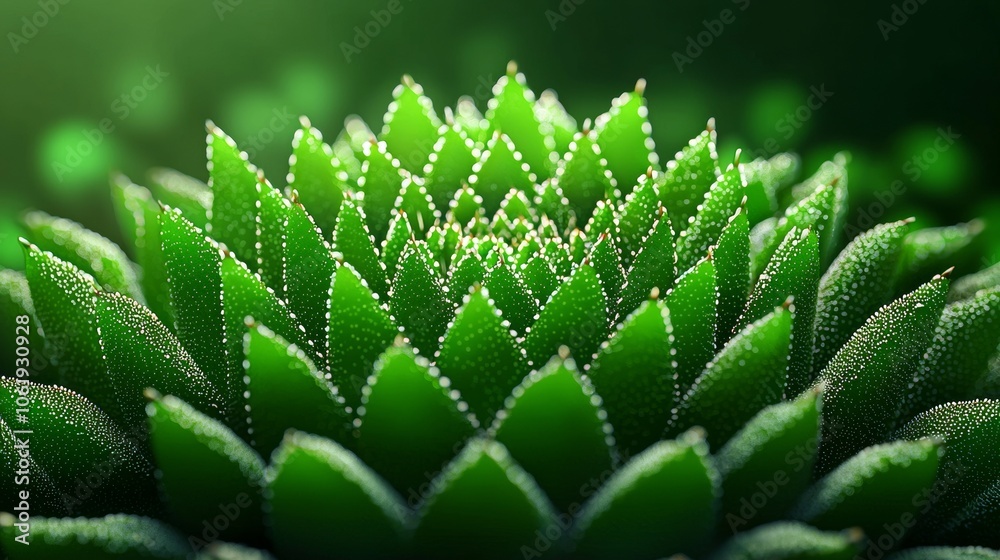 Fototapeta premium Lush Green Succulent with Dew Drops Close-up