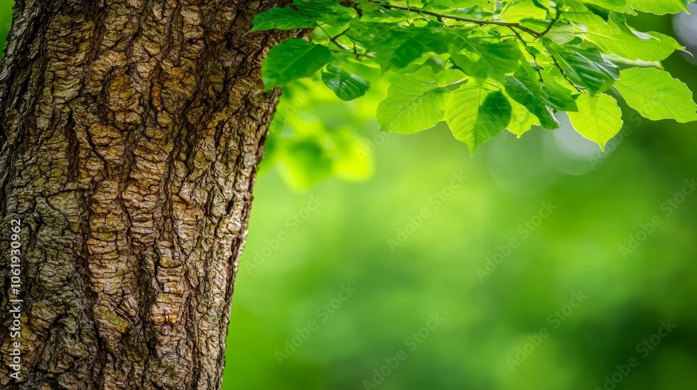 Texture of Tree Bark with Green Leaves Background Texture of Tree Bark with Green Leaves Background