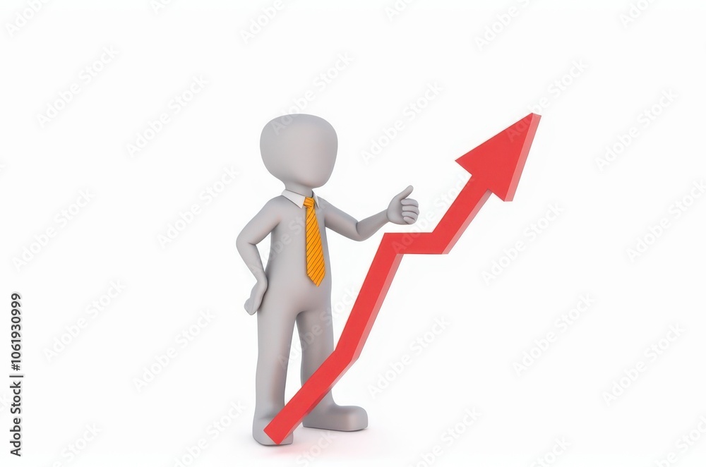 3d man red arrow success chart on white background. 3d man red arrow success chart on white background.