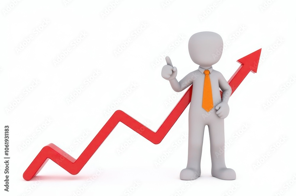 3d man red arrow success chart on white background. 3d man red arrow success chart on white background.