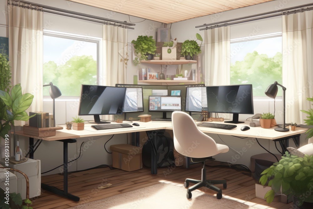 Home Office With Two Monitors. Home Office With Two Monitors.