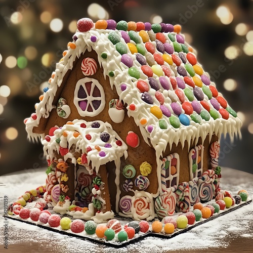 Vibrant Candy-Coated Gingerbread House with Festive Holiday Decor