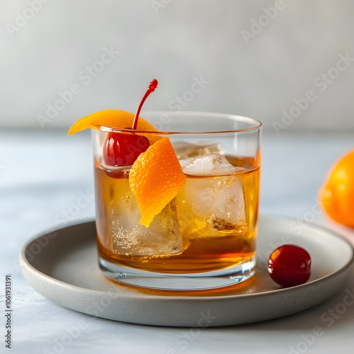 Vibrant Cocktail with Citrus Garnish on Rustic Table