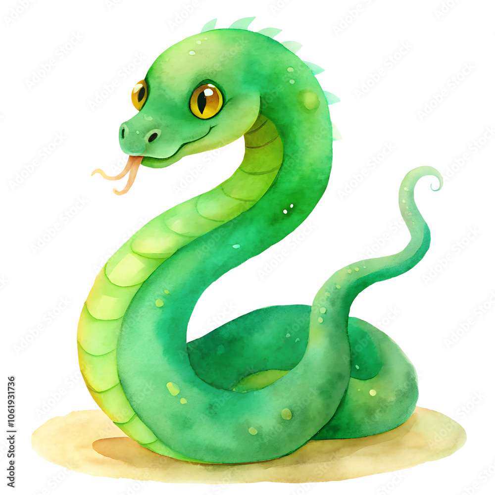 Green snake in watercolor style isolated on transparent background PNG file Green snake in watercolor style isolated on transparent background PNG file