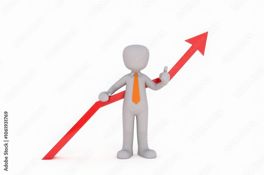 3d man red arrow success chart on white background. 3d man red arrow success chart on white background.