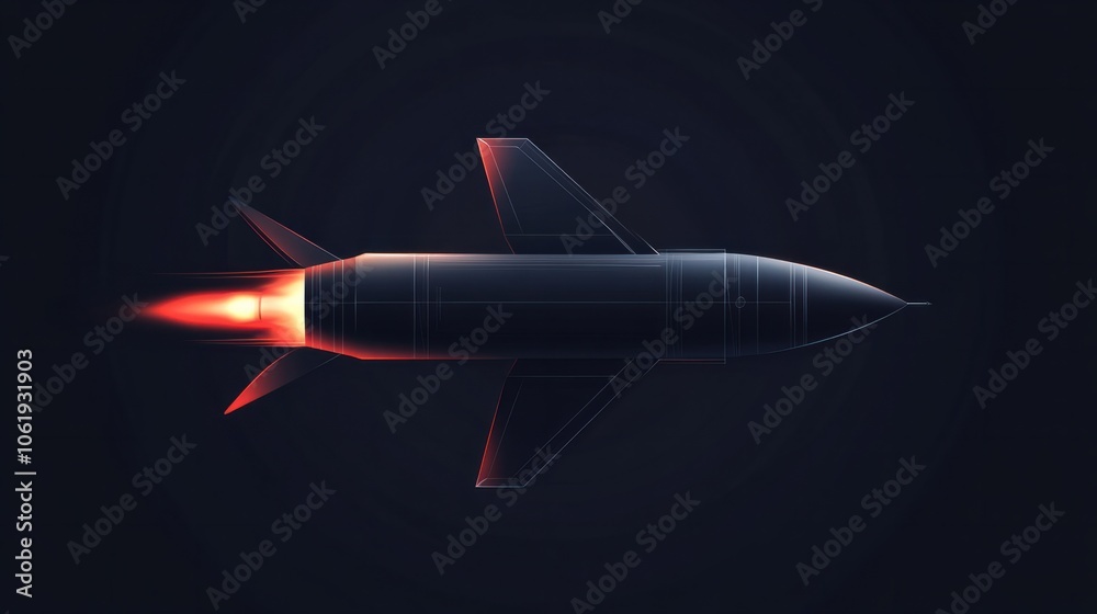 Missile with sharp warhead and aerodynamic shape, representing military power, isolated on a dark background Missile with sharp warhead and aerodynamic shape, representing military power, isolated on a dark background