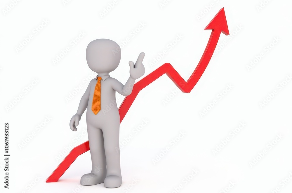 3d man red arrow success chart on white background. 3d man red arrow success chart on white background.