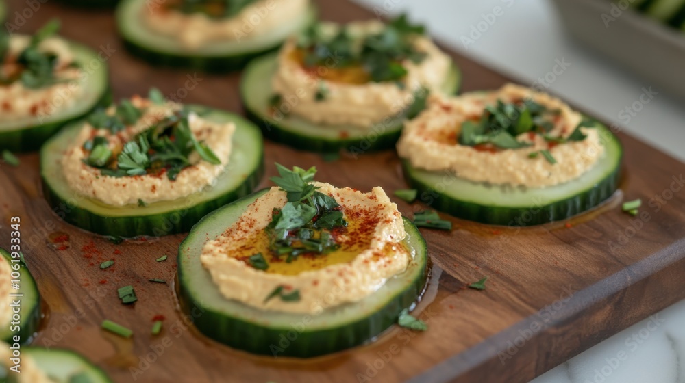 Cucumber Slices with Hummus and Herbs Cucumber Slices with Hummus and Herbs