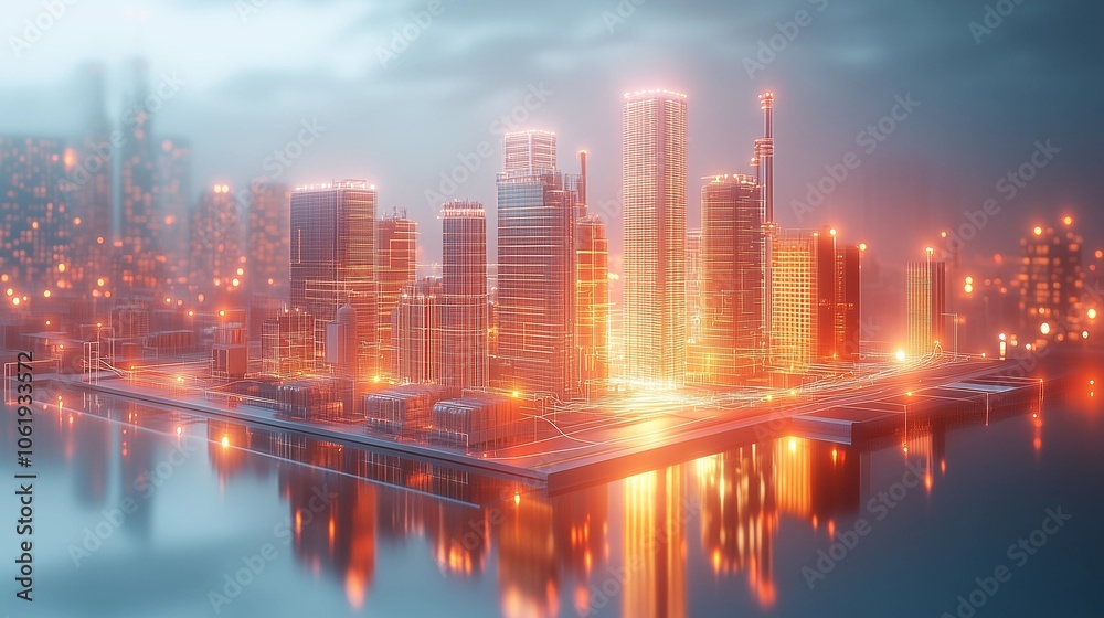 Obraz premium Smart City of the Future: Advanced Technology, Urban Networks, and Connected Living for Modern City Infrastructure and Sustainable Growth