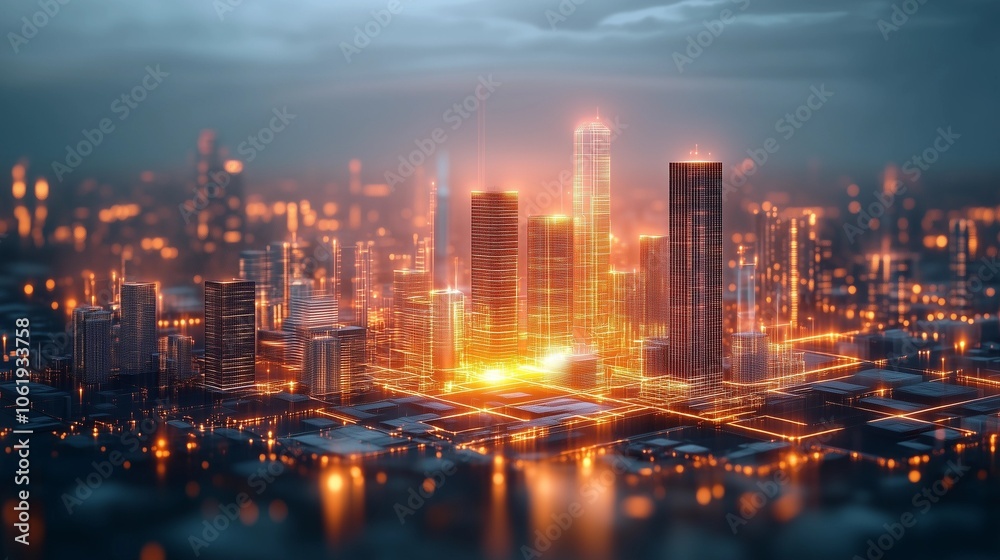 Fototapeta premium Smart City of the Future: Advanced Technology, Urban Networks, and Connected Living for Modern City Infrastructure and Sustainable Growth
