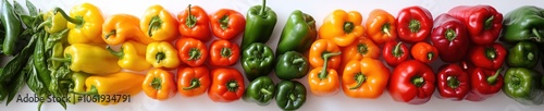 Assortment of colorful bell peppers on a white background