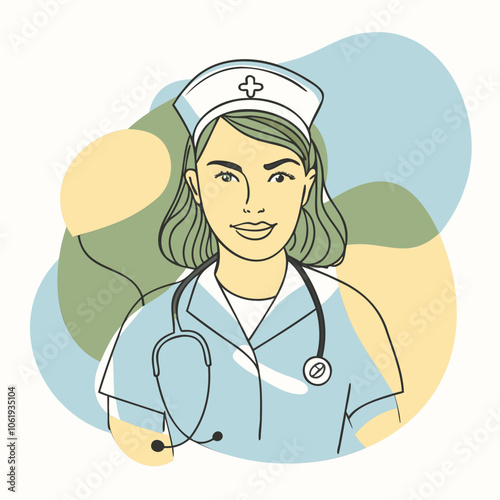 Nurse Illustration with Stethoscope and Abstract Background