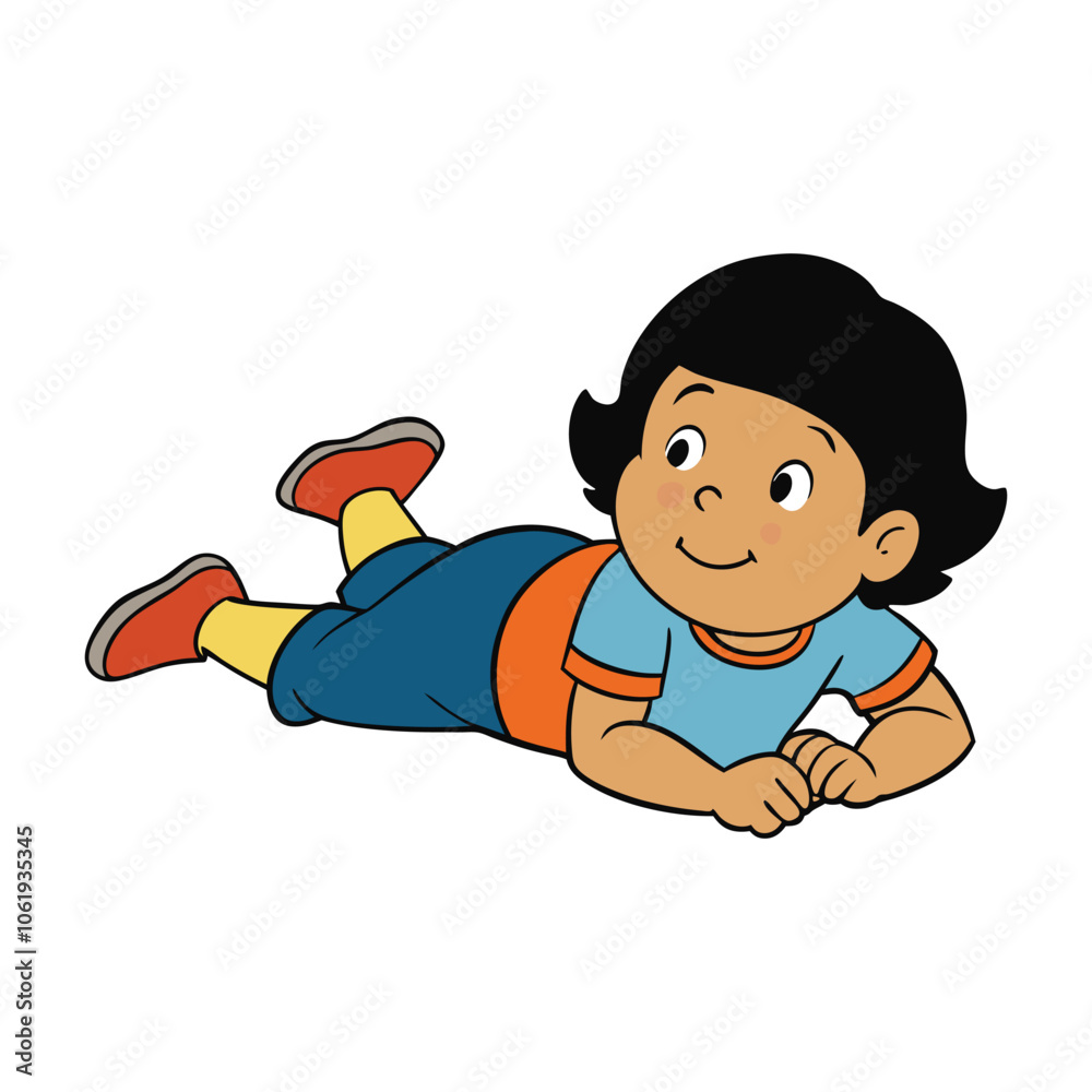 kid lay on floor on white background kid lay on floor on white background