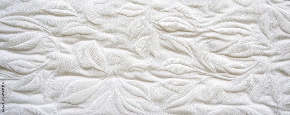 Obraz premium Textured fabric with subtle leaf patterns, offering a soft and elegant appearance, ideal for backgrounds and design elements.