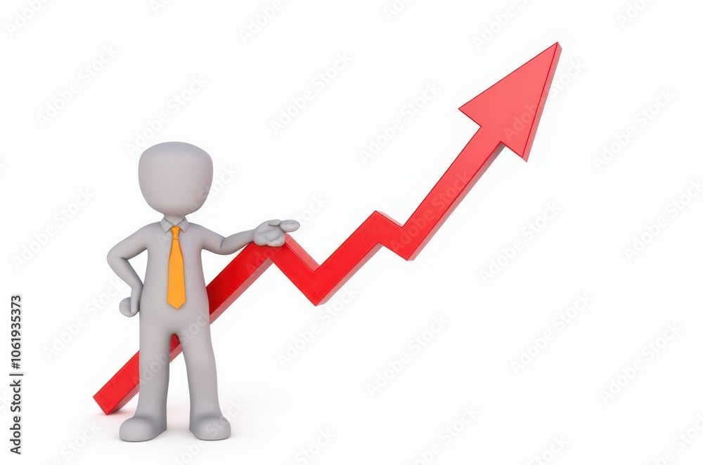 3d man red arrow success chart on white background. 3d man red arrow success chart on white background.