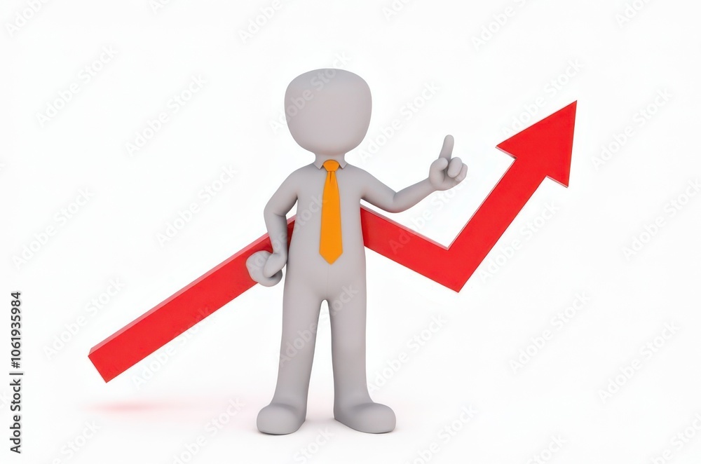 3d man red arrow success chart on white background. 3d man red arrow success chart on white background.
