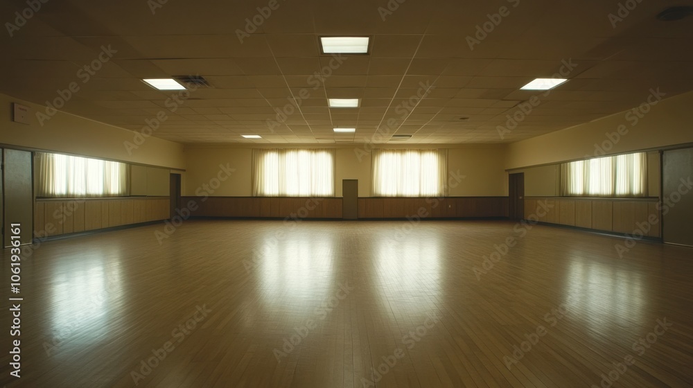 Fototapeta premium Empty spacious room with wooden flooring and windows