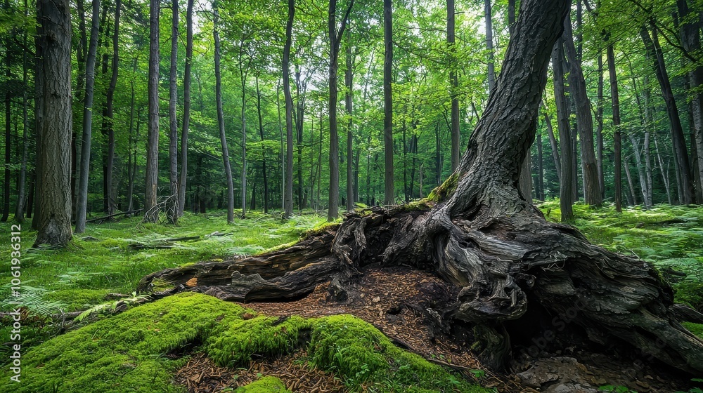 Fototapeta premium Lush Green Forest with Ancient Tree Roots