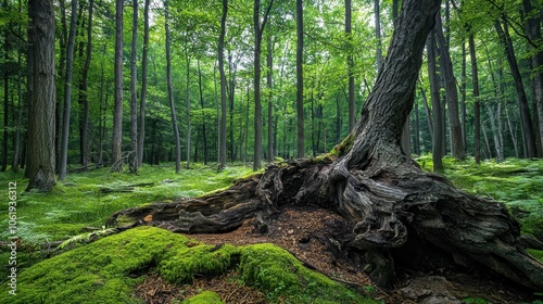 Lush Green Forest with Ancient Tree Roots