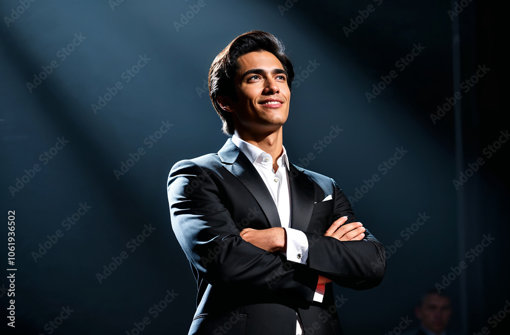 Confident man or business man in formal attire under spotlight , AI Generative Confident man or business man in formal attire under spotlight , AI Generative