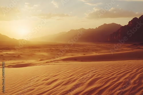 sunset in the desert full of sand and dunes, isolated landscape 