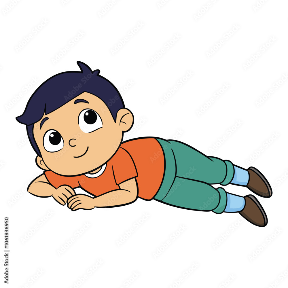 kid lay on floor on white background kid lay on floor on white background