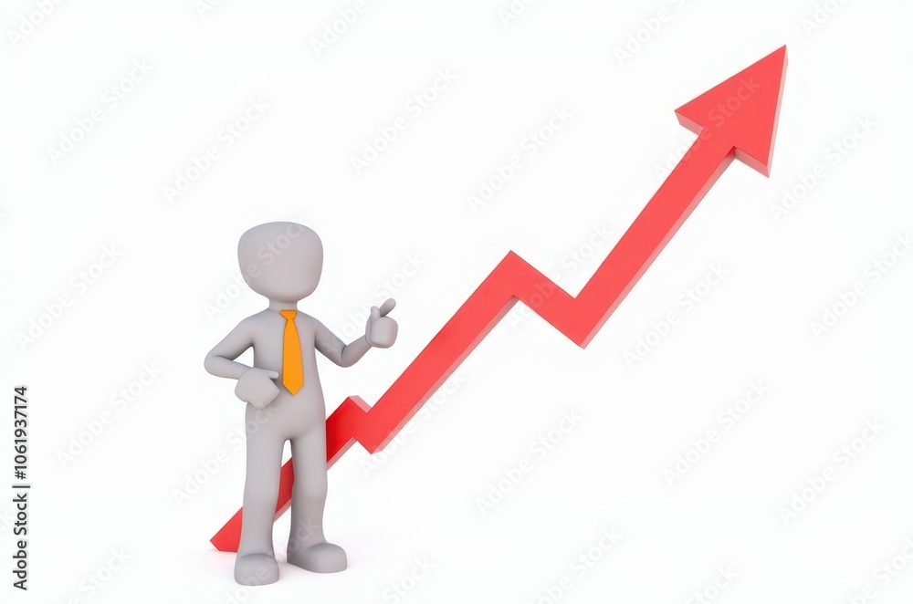 3d man red arrow success chart on white background. 3d man red arrow success chart on white background.
