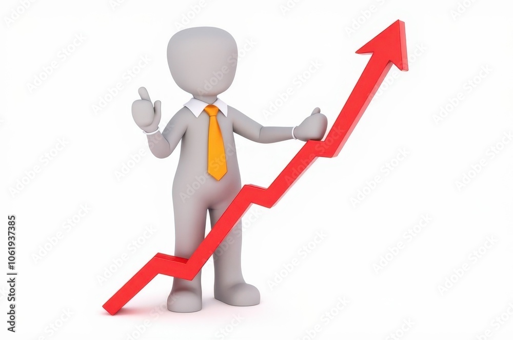 3d man red arrow success chart on white background. 3d man red arrow success chart on white background.