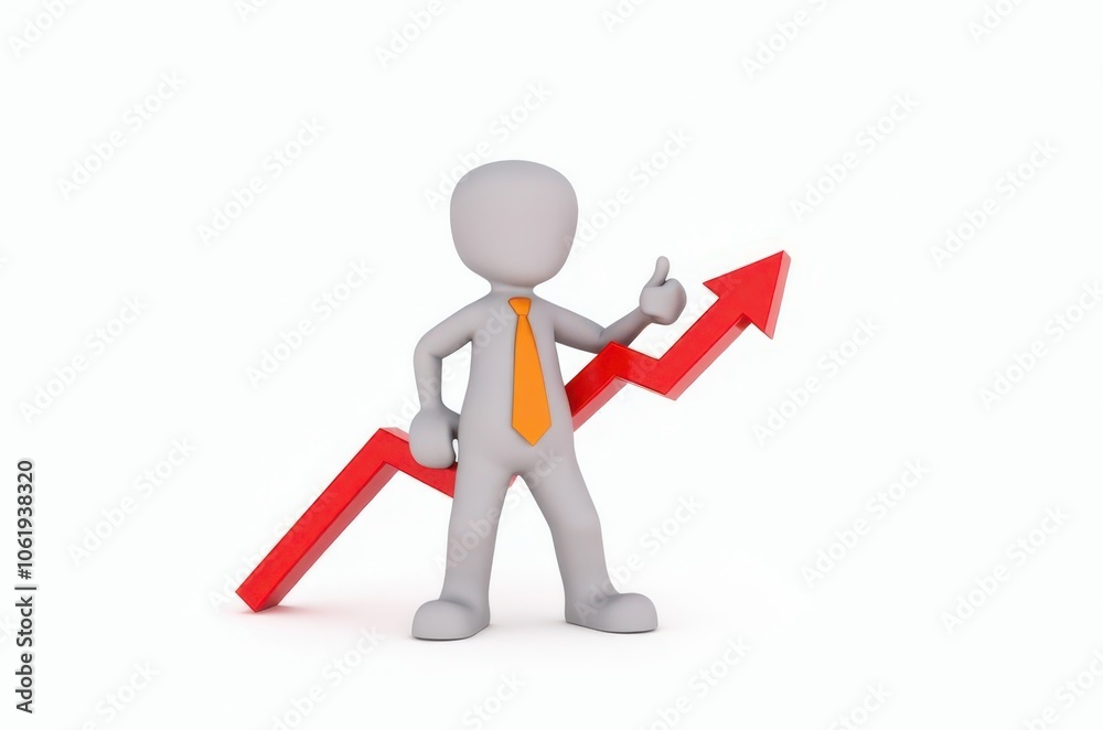 3d man red arrow success chart on white background. 3d man red arrow success chart on white background.