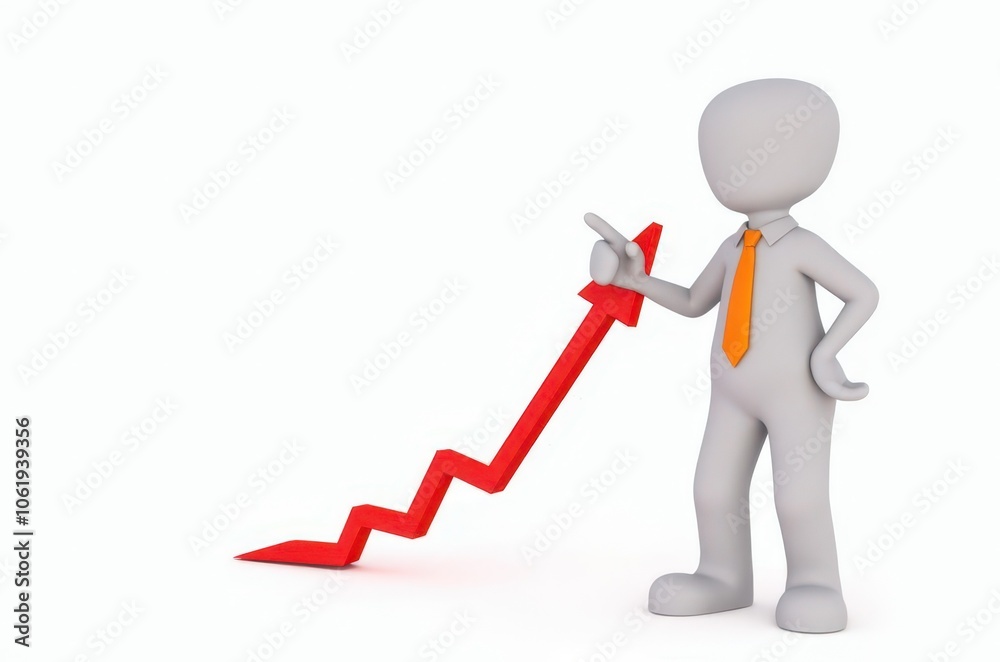 3d man red arrow success chart on white background. 3d man red arrow success chart on white background.