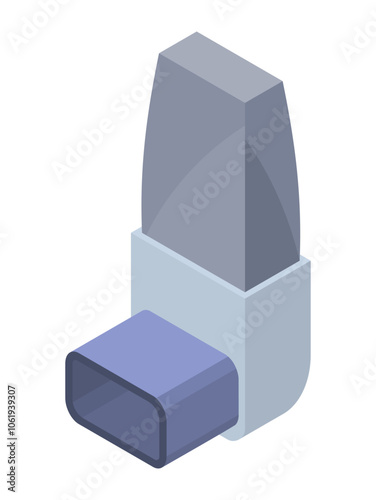 Asthma inhale isometric. Asthma spray realistic icon. Medical device for treatment respiratory diseases, flu. Inhaler for asthmatic isolated on white background
